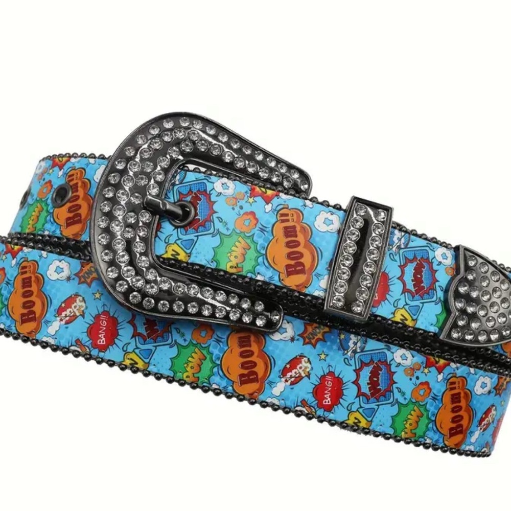 Blue and Black Halloween Belt with Rhinestone Buckle